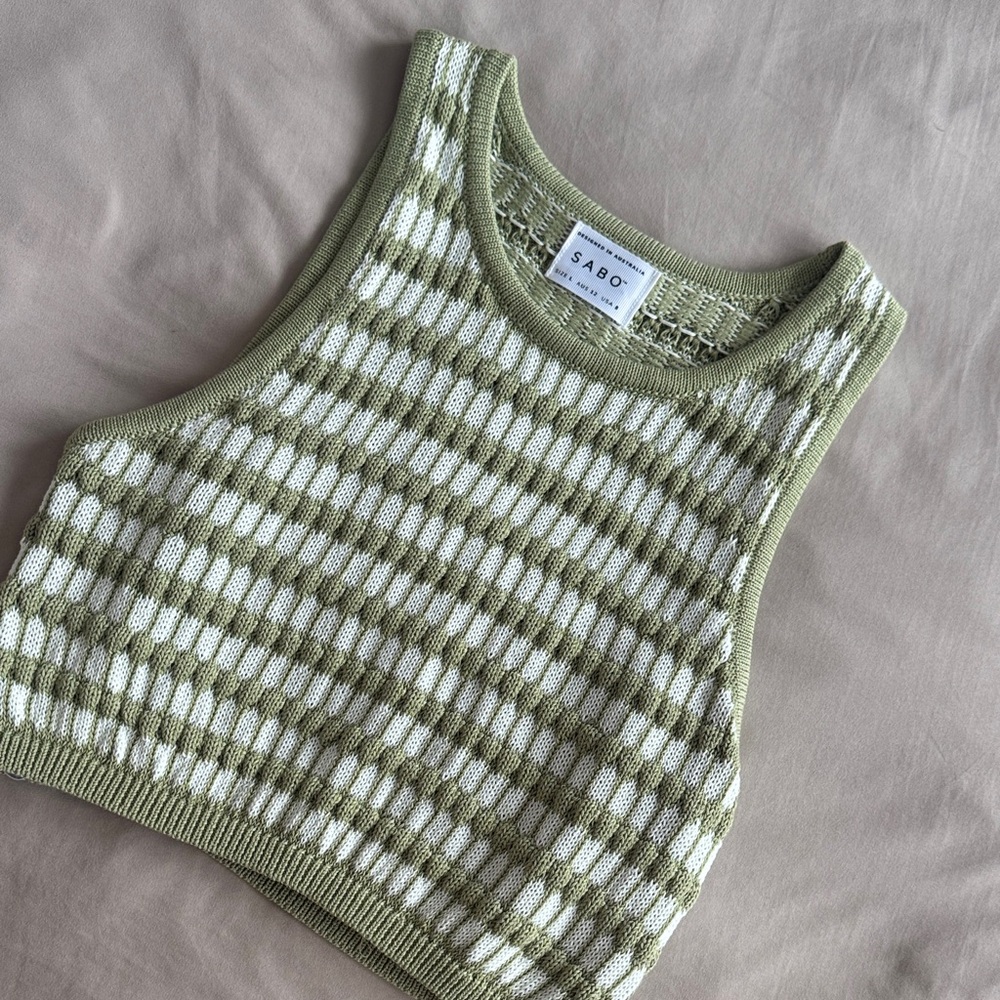 Sabo Skirt Green and White knit Crop Top